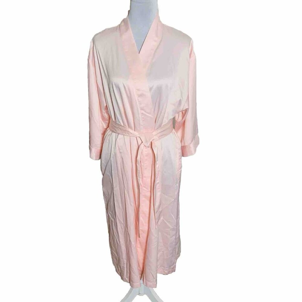 Cabernet Satin Pink Wrap Robe Sz M Kimono 3/4 Sleeve Loungewear Bathrobe Spa Vtg